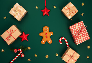 christmas gingerbread cookies and gifts