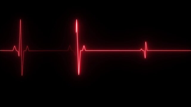 a red line on a black background, which is a visual representation of the electrical activity of a heart, known as an electrocardiogram (ECG or EKG). 