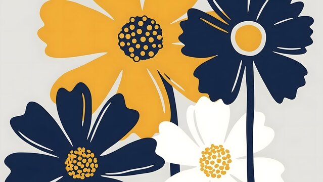 Abstract Blue Yellow White Floral Pattern on Modern Background