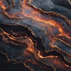 Obraz premium Gilded Cracks of Molten Lava Flowing Through Dark Volcanic Stone.