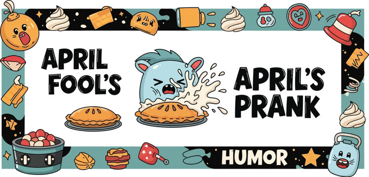 Funny April Fool's Day prank with a pie to the face and playful cartoon characters