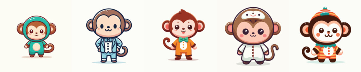 cute monkey vector in cute clothes