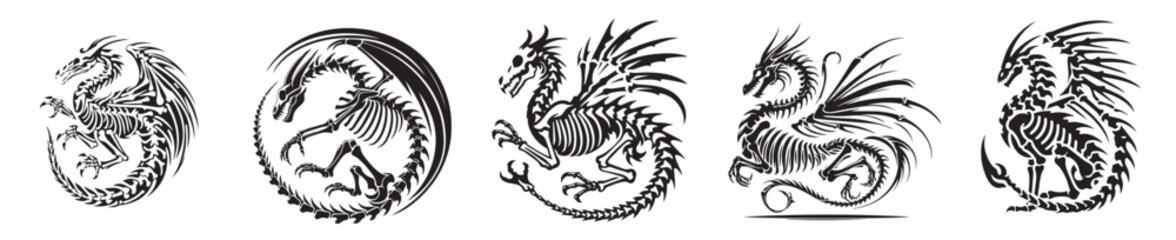a set of vector silhouette dragon bone skeletons © sarah16blakeyxh2