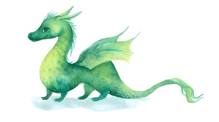 Obraz premium Charming green dragon illustration a whimsical friend perfect for children’s books and magical stories