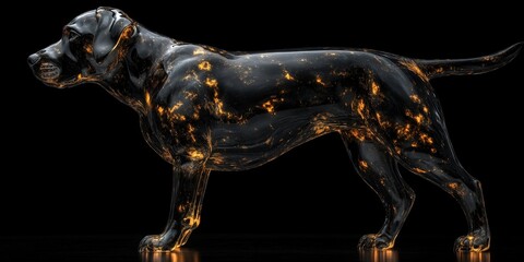 A digital rendering depicts a dog overlaid with a vibrant, abstract, glowing effect. The effect creates a surreal and dynamic image, suitable for creative concepts and modern design.