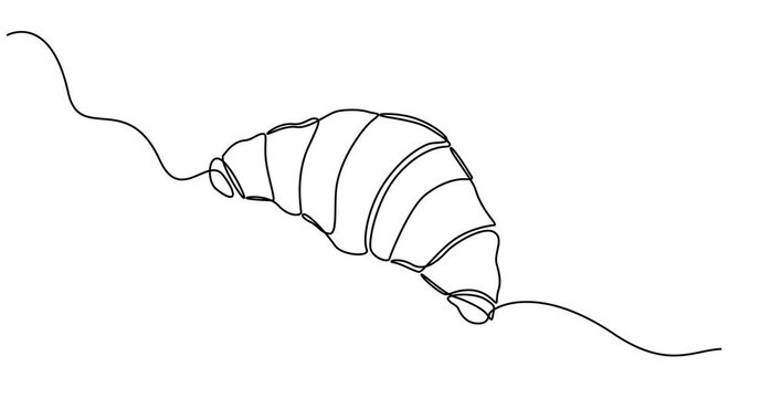 Animated self drawing of National Croissant Day in one continuous line. One line drawing, minimalism. Vector illustration. Continuous one line drawing of croissant for logo in minimalist style.