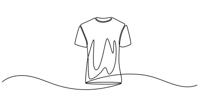 Animated self drawing of  T-shirt continuous one line drawing, Jacket in continuous line art drawing style T shirt line art vector illustration . Men's clothing garment black linear design