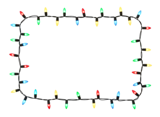 Colorful christmas lights forming a frame isolated on transparent background