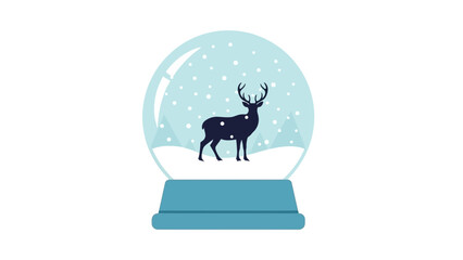 A snow globe scene features a deer silhouette amidst snow and trees on a blue base