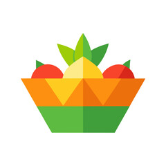 Colorful fruit basket with tomatoes and leaves isolated on white background