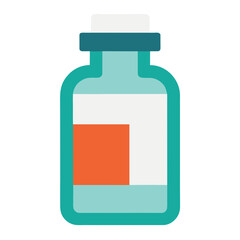 Flat design medicine bottle with orange label isolated on white background