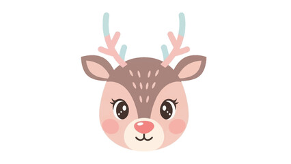 Cute reindeer head with pink cheeks and bluetipped antlers
