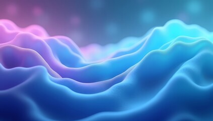 Obraz premium Soft flowing aurora-like neon waves in turquoise, violet, and teal forming a smooth abstract wallpaper with depth and gentle gradients.