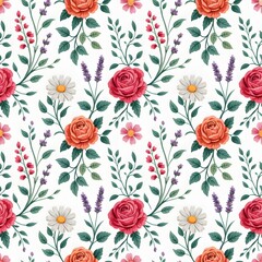 Obraz premium Seamless floral rose pattern on a pink decorative background