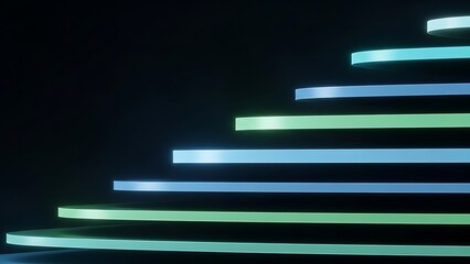 Modern abstract steps leading upward with vibrant neon glow, perfect for tech, growth, and corporate themes in your next presentation or website design
