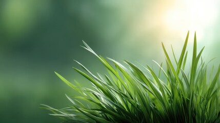 Obraz premium Lush Green Grass Blades Bathed in Soft Natural Light with a Gentle Bokeh Background for Tranquil and Peaceful Outdoor Scenes