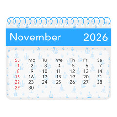 November 2026 calendar illustration with decorative elements and clear layout for planning