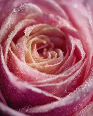 Delicate Pink Rose Petals with Sparkling Dew Drops in a Macro Spiral.