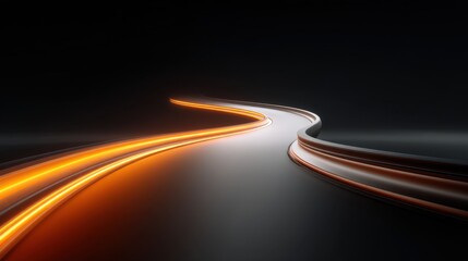 Abstract Curved Light Trails in Dark Space Creating Dynamic Flow in Orange and White Colors for Modern Technology and Art Applications
