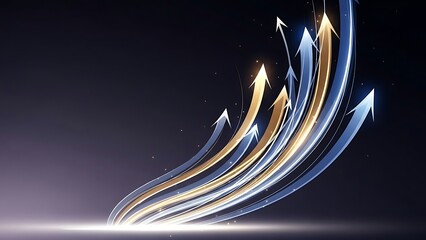 Dynamic gold and blue arrows soaring upwards convey business growth, positive trends, and financial success for marketing presentations and corporate reports