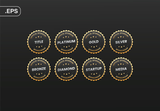 Premium Membership Badges Set &ndash; Gold, Silver, Bronze, Platinum, Diamond Labels on Black Background &ndash; Vector EPS