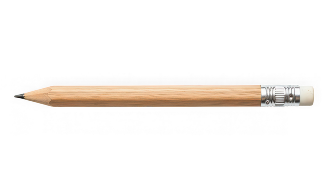 Sharpened wooden pencil with eraser isolated on transparent background
