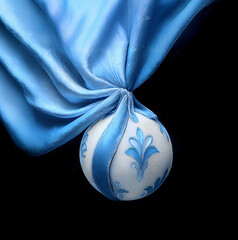Blue Christmas elegant decoration ball with silk ribbon.