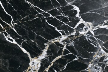 Dramatic Black Marble Texture with White Veins, High-Contrast Surface Detail.
