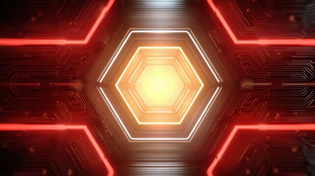 Futuristic Digital Background Featuring Hexagonal Shapes and Glowing Lines with Technology Inspired Design Elements