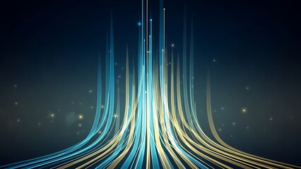 Dynamic blue and gold light trails rising upward, perfect for modern technology or financial services promotions with a forward-thinking, innovative feel