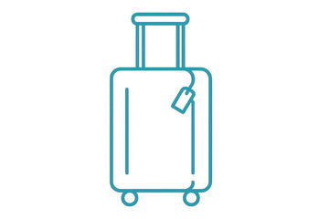 Fototapeta premium Teal outline rolling suitcase with tag, isolated on transparent background.