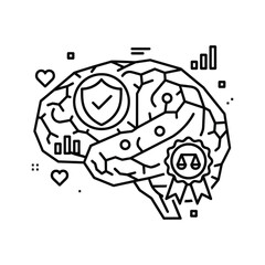 Obraz premium Brain with security, ethics, and data icons for intelligence.