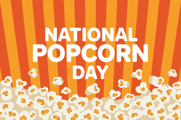 National popcorn day celebration banner with delicious snack on vibrant striped background