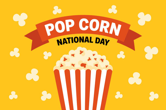 Popcorn national day celebration graphic with striped bucket, red banner, and kernels. - Powered by Adobe