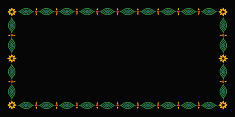 Elegant vibrant green floral pattern border with yellow accents and geometric details