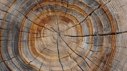 Fototapeta premium Detailed Close-Up of Tree Rings Showcasing Natural Patterns and Textures in Wood Grain, Symbolizing Growth and Time in Nature’s Design