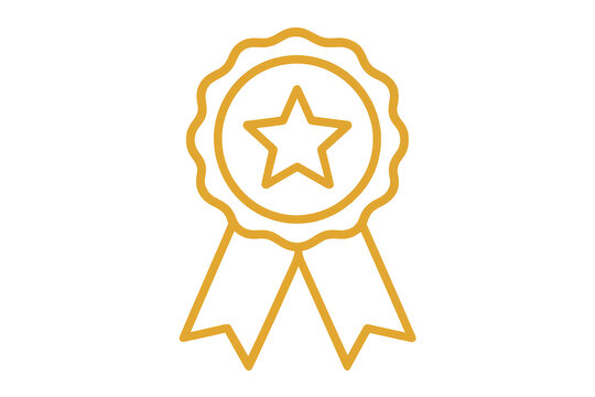 Golden award ribbon icon with star isolated on transparent background, quality symbol.