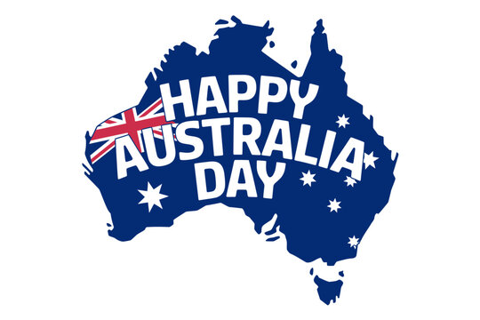 Happy australia day map with flag and stars, patriotic national celebration design