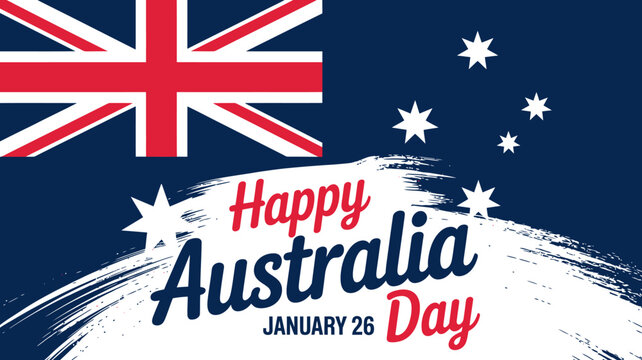 Happy australia day january 26 banner with flag elements and artistic brush strokes