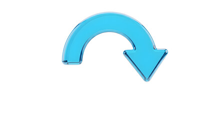 Title: Shiny Blue 3D Curved Right Arrow Icon - Undo, Reload, Refresh, Return, Backward Concept
