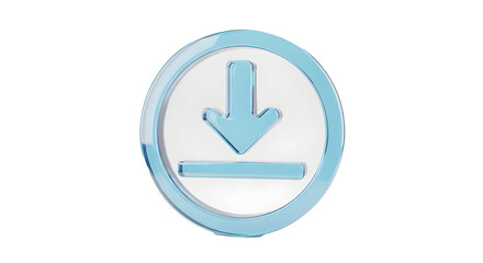Title: Blue Circle Download Button with Arrow 3D Render - Data Transfer, Digital, Web, Update, Access Concept