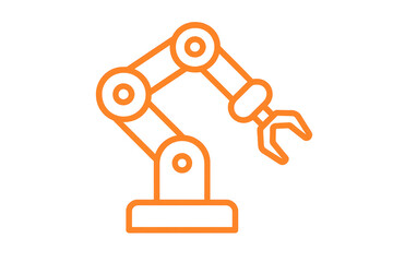 Orange robotic arm icon, isolated on transparent background, technology concept
