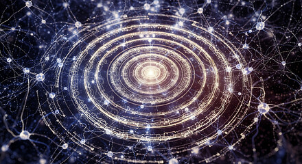 Circular Artificial Neural Network with Data Transmission Information Data Processing Network Connection and Futuristic Technology System Concept