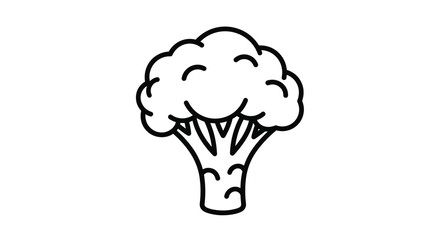A cheerful and simple line drawing of a broccoli floret with a friendly expression, isolated on a white background.
