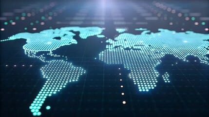 Global digital network connection with glowing world map