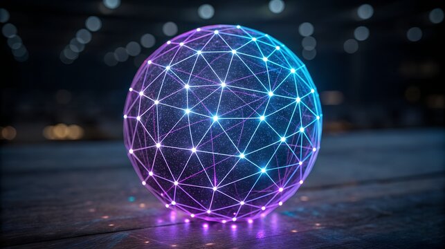 Futuristic glowing sphere with interconnected data points - Powered by Adobe