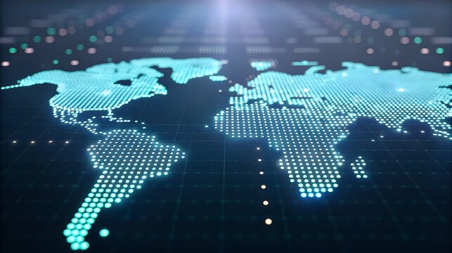 Global digital network connection with glowing world map