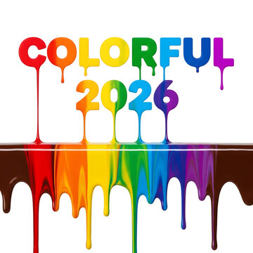 Vibrant colorful 2026 text with rainbow drips on black background
