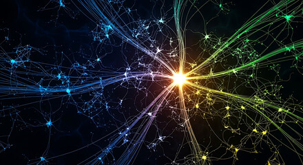 Abstract Neural Network Connection Background with Glowing Nodes and Interconnected Lines Forming Complex System for Ai and Machine Learning