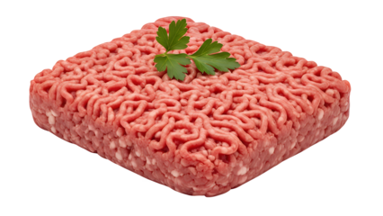 Raw ground beef isolated on a transparent background, a fresh ingredient for cooking